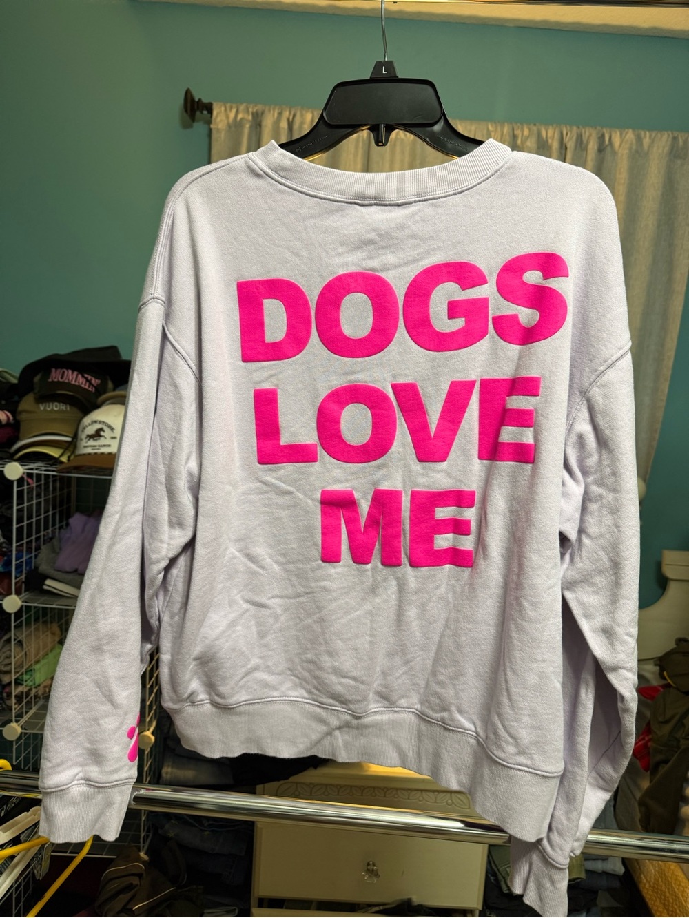 Wildfox Dogs Love Me Paw Print Graphic Sweatshirt Pink Lavender M